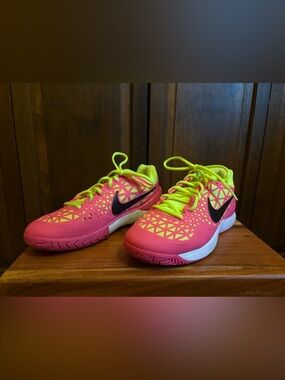 Nike Pink and Neon Yellow Women's Tennis Shoes